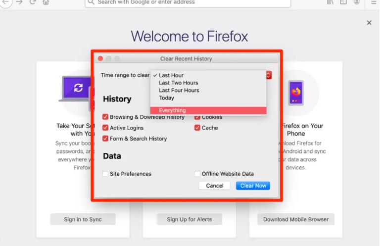 how to clear history on Firefox