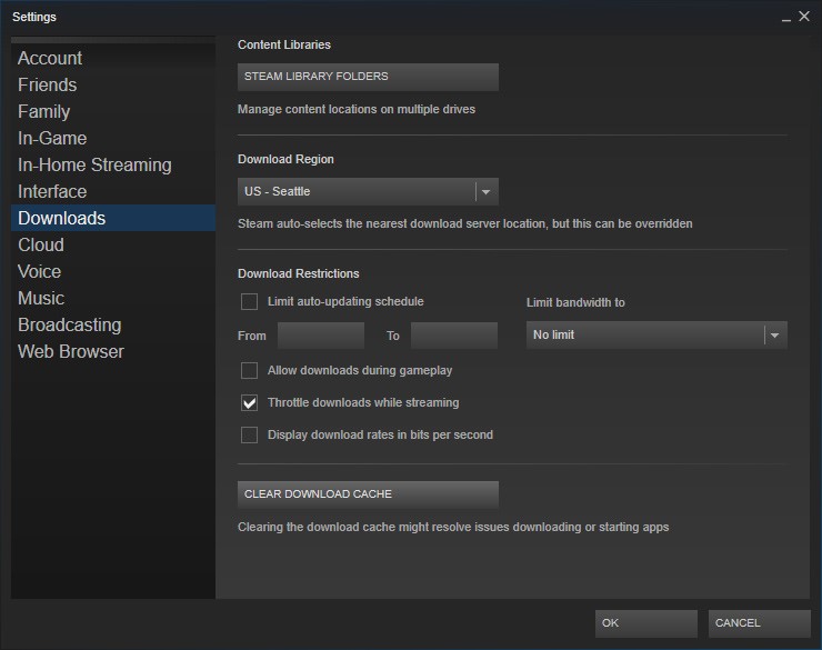 clear download cache on steam through the platform’s settings