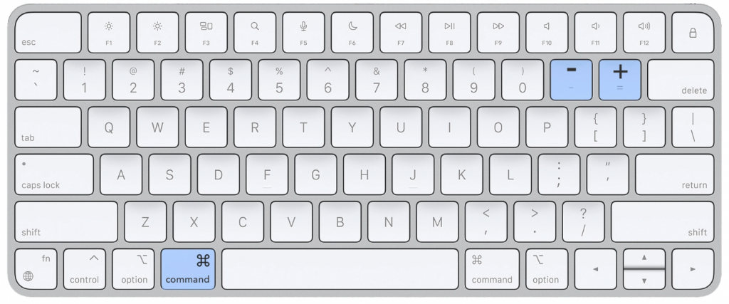 zoom in and zoom out on a Mac with a keyboard