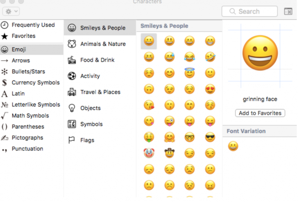 type emoji on Mac by the character palette