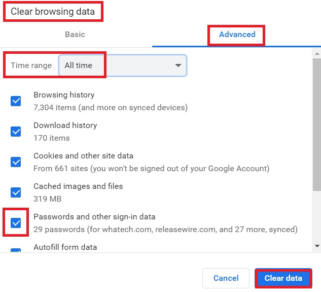 clear passwords from Google Chrome