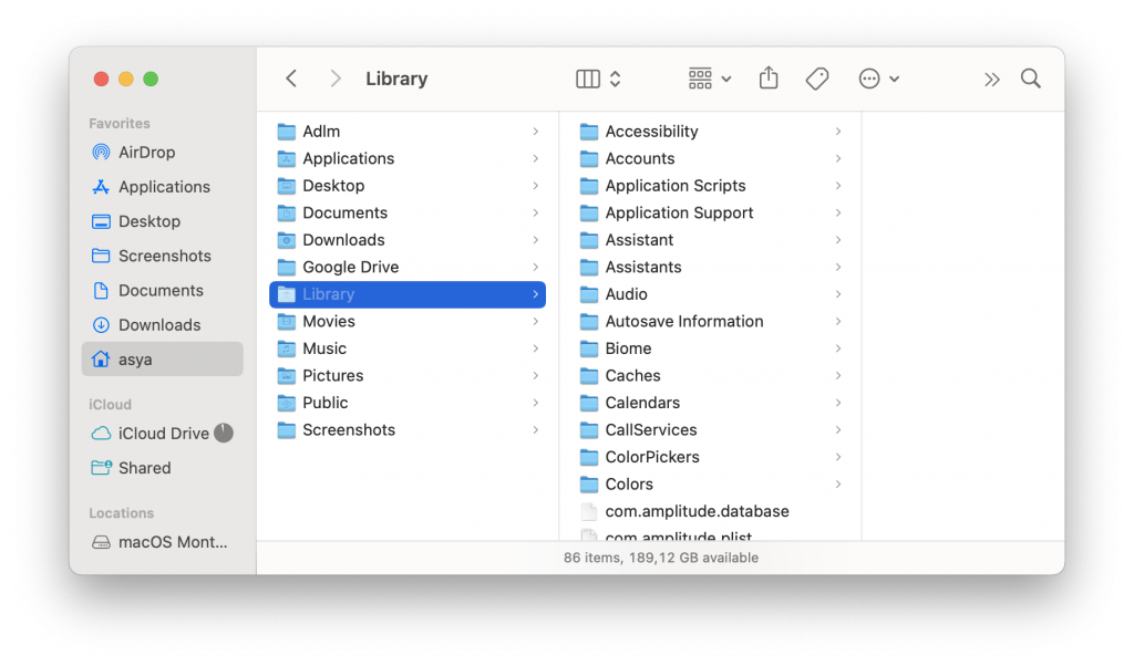 access the Library folder through the Finder