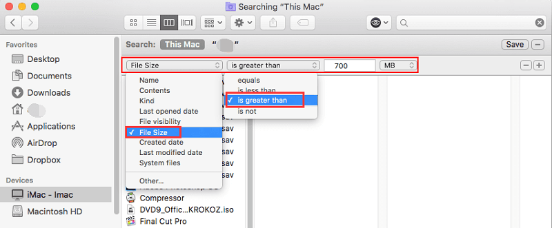 locate large files in Finder