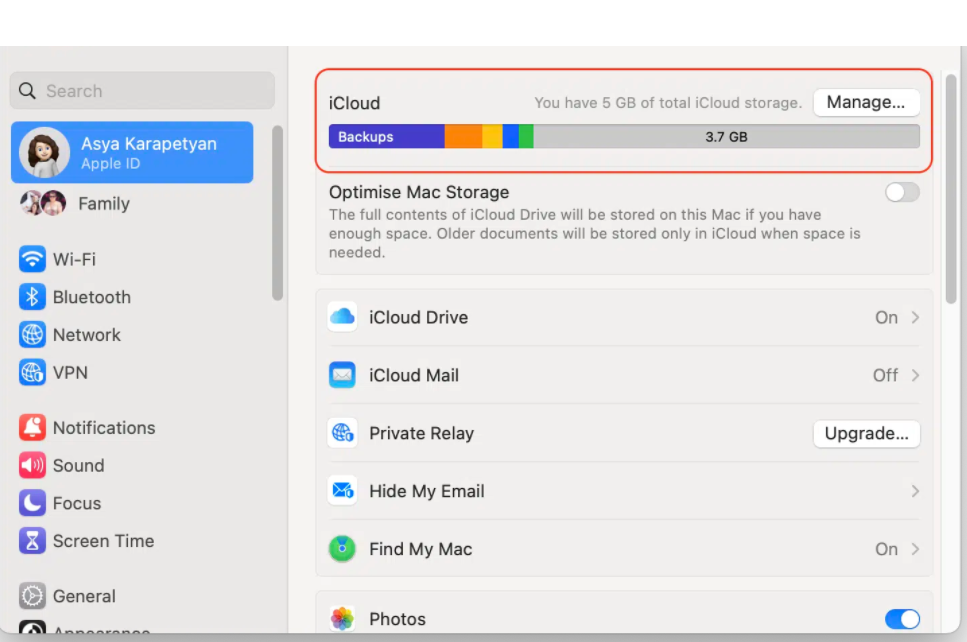 Check iCloud Storage on Mac