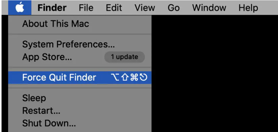 Force quit Finder using the Apple menu