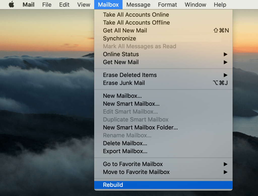 How to rebuild Mac Mail using the Menu Bar